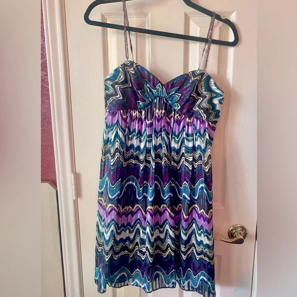 Laundry by Shelli Segal silk dress w/ beaded straps size 4 multicolor Y2K - Picture 1 of 7